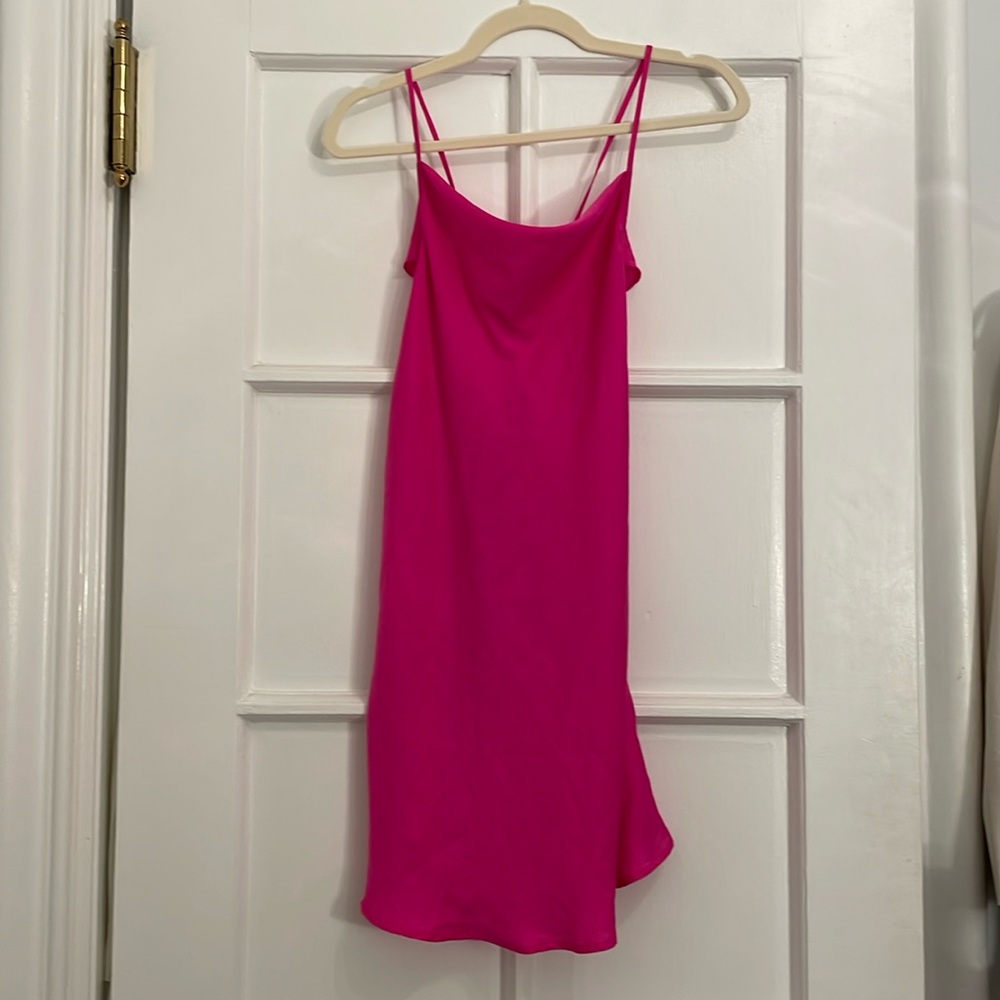 Forever 21 Hot Pink Silky Cowl Neck Slip Mini Dress